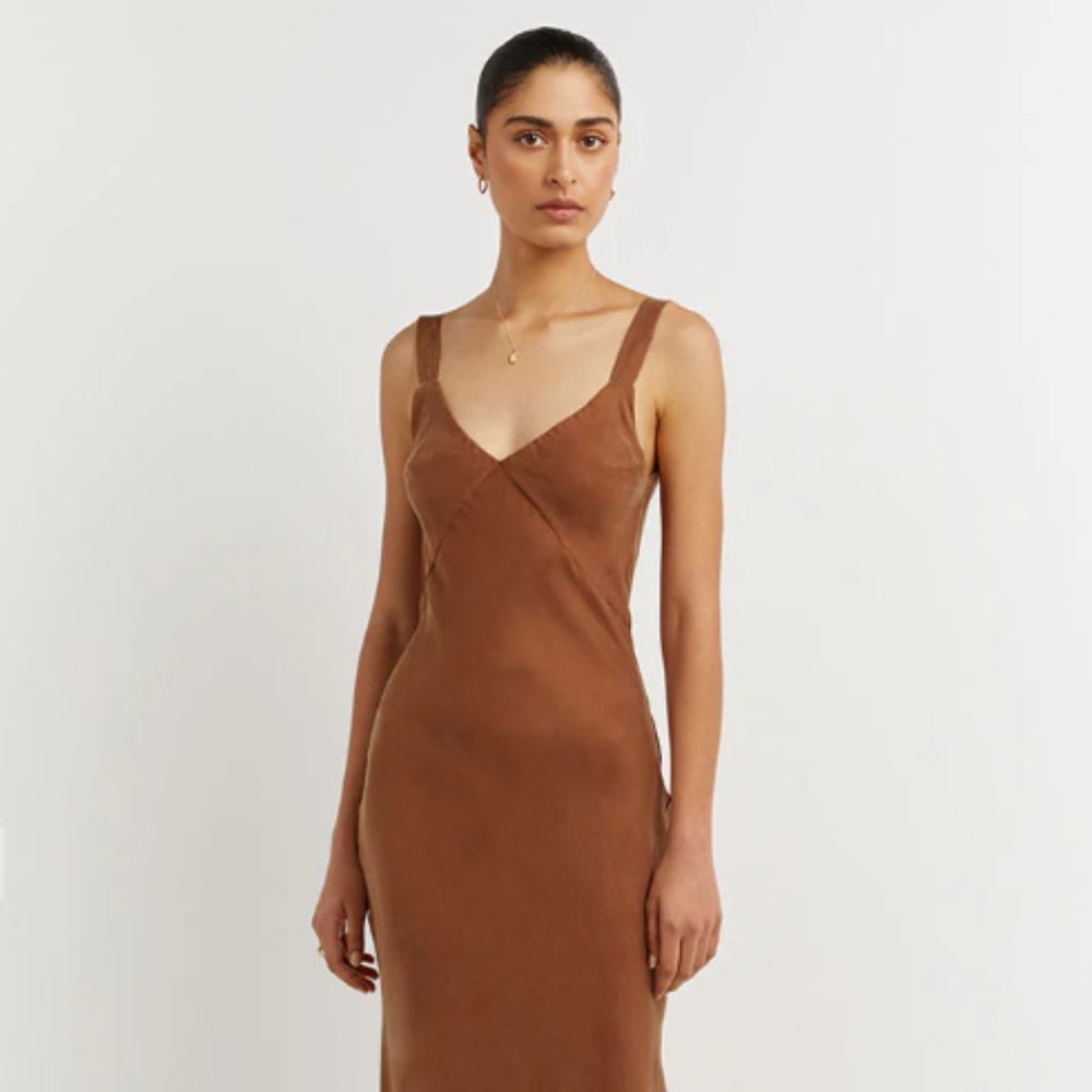 NWT DISSH KENDALL TAN SLIP MIDI DRESS - Size Small / US4 / AUS8